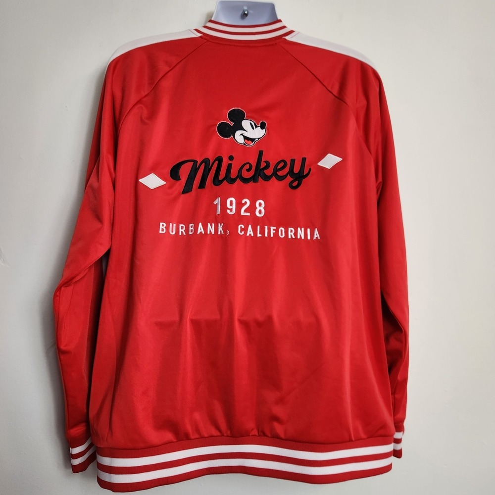Disney Mickey Mouse 1928 Burbank CA Track Jacket Sz XL Red Full Zip Embroidered - Picture 2 of 14